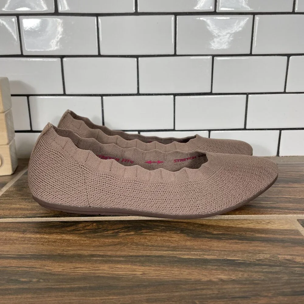 Skechers Cleo 2.0 Love Spell Shoes Womens Size 7 Mocha Stretch Fit Ballet Flats